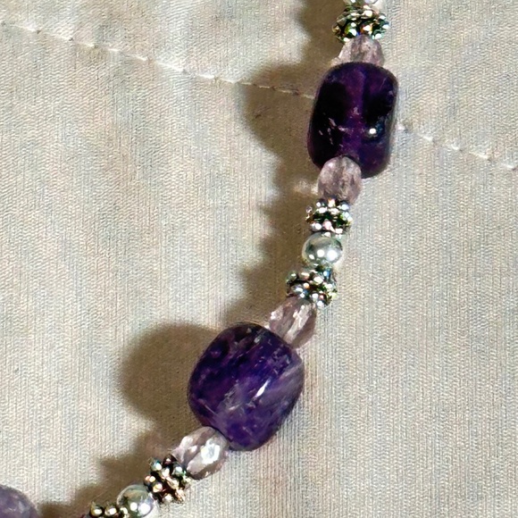 Napier Silver Tone Purple Agate Clear Crystal & Beaded Necklace Vintage - Picture 10 of 12
